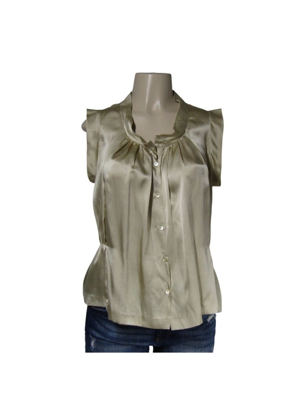 Miu Miu Silk Sleeveless Blouse in Light Olive - Picture 1 of 9